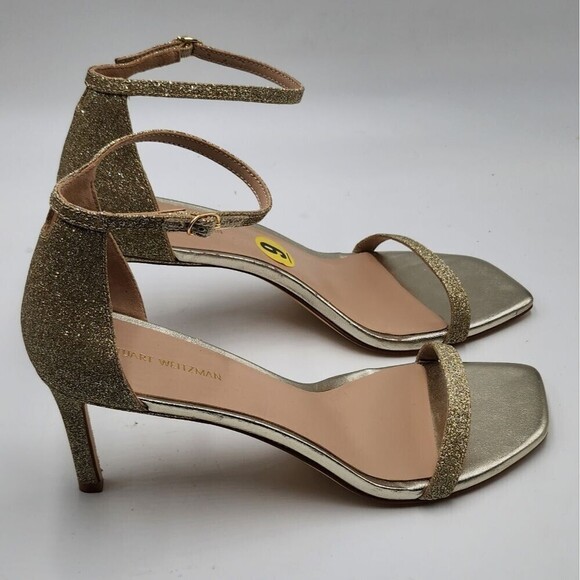 *NWOB Stuart Weitzman Nudistcurve Womens gold glitter ankle strap sandals 9M - Picture 3 of 7